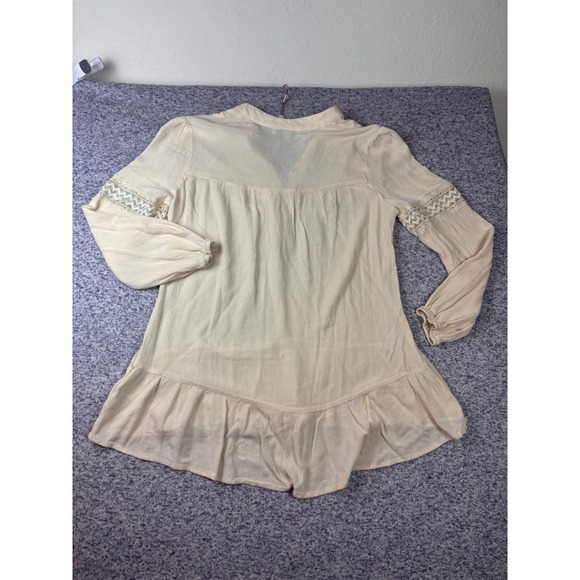 Keren Hart Womens Medium top Cream Boho Gauze Crochet Lace Ruffle Hem Peasant - Picture 11 of 11